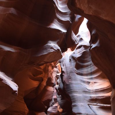 Sunlight illuminating the curving walls of Antelope Canyon.